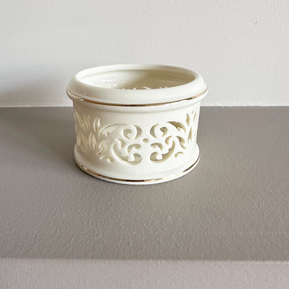 Lenox Porcelain Tea Light Candle Holders with Gold Trim, Ornate Filigree Cutout